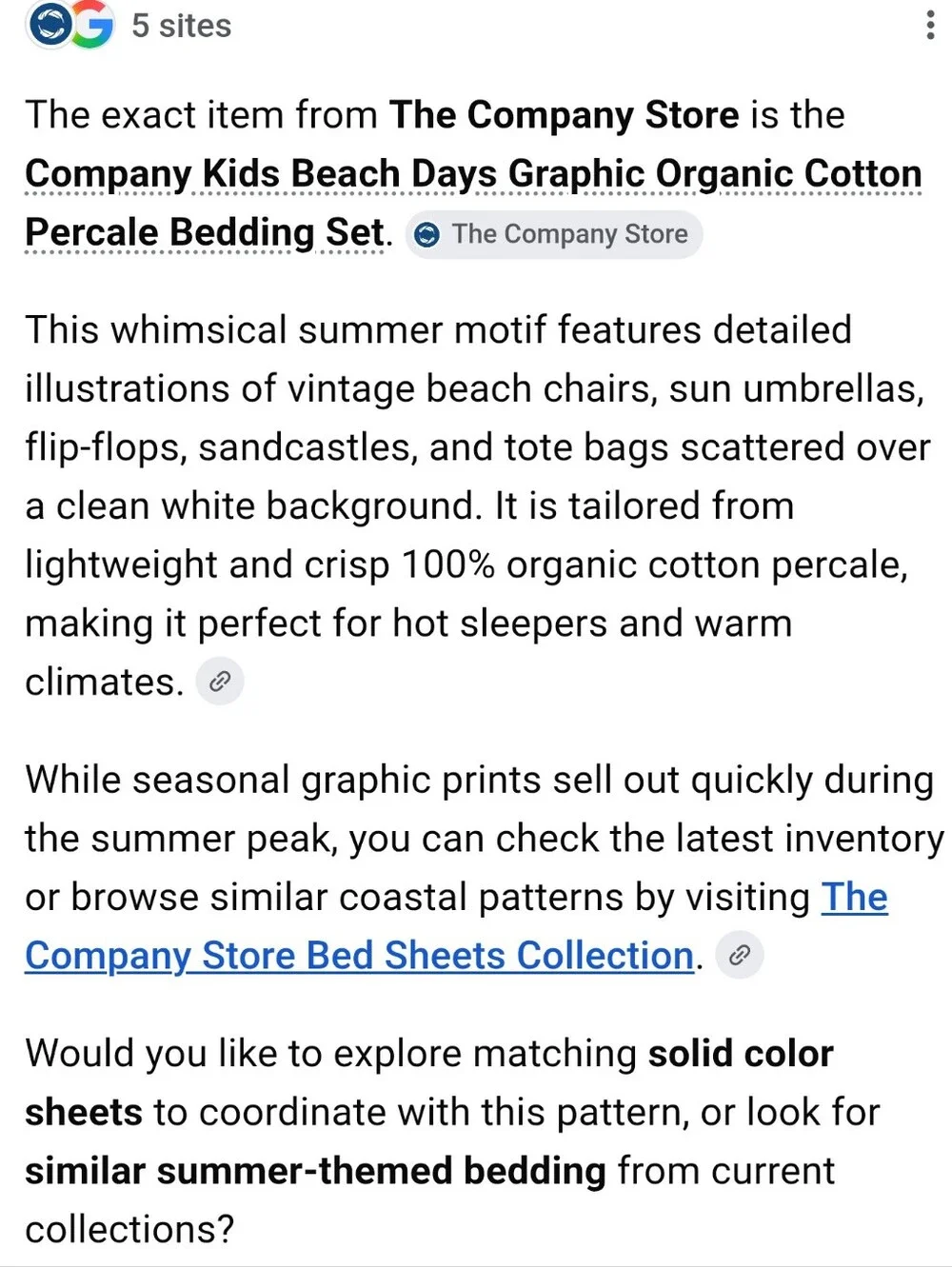 Company Store Whimsy Beach Motiff Org. Cotton Percale 7 Pc. King Bedding Set